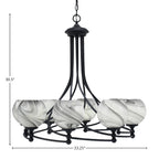 Capri Eight Light Chandelier in Matte Black with 5.75" Onyx Swirl Shade