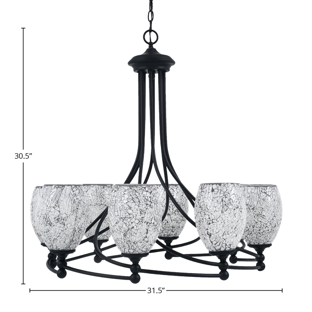 Capri Eight Light Chandelier in Matte Black with 5" Black Fusion Shade
