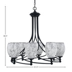 Capri Eight Light Chandelier in Matte Black with 5" Black Fusion Shade