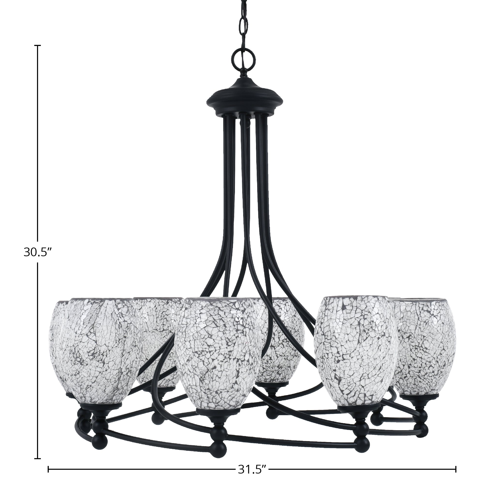 Capri Eight Light Chandelier in Matte Black with 5" Black Fusion Shade