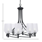 Capri Eight Light Chandelier in Matte Black with 5" Clear Textured Shade