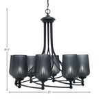 Capri Eight Light Chandelier in Matte Black with 5" Smoke Textured Shade