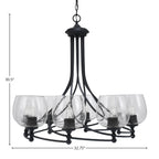 Capri Eight Light Chandelier in Matte Black with 6" Clear Bubble Shade