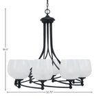 Capri Eight Light Chandelier in Matte Black with 6" White Marble Shade