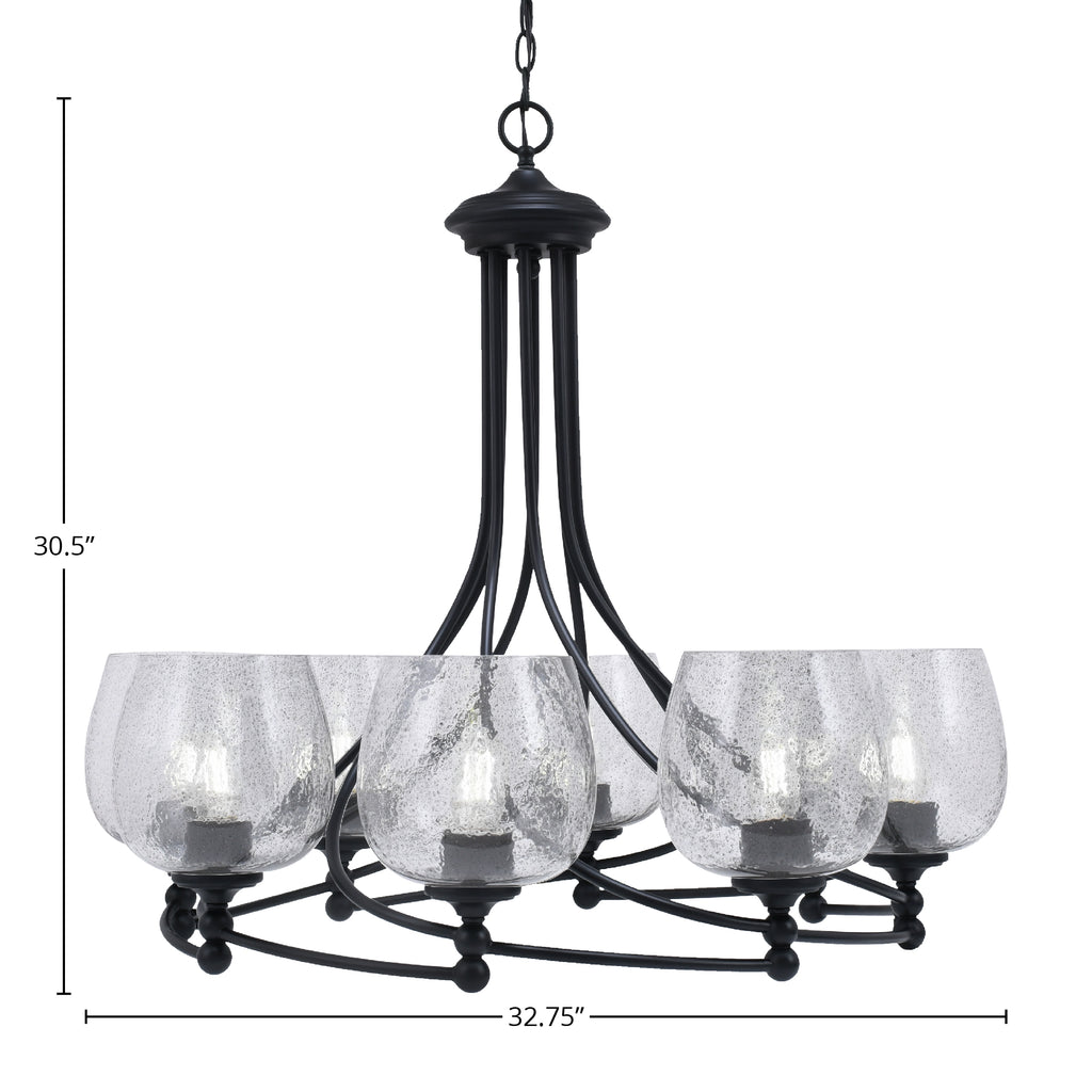 Capri Eight Light Chandelier in Matte Black with 6" Smoke Bubble Shade