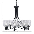 Capri Eight Light Chandelier in Matte Black with 6" Smoke Bubble Shade