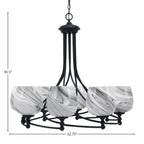 Capri Eight Light Chandelier in Matte Black with 6" Onyx Swirl Shade