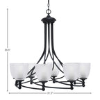 Capri Eight Light Chandelier in Matte Black with 5" Clear Ribbed Shade