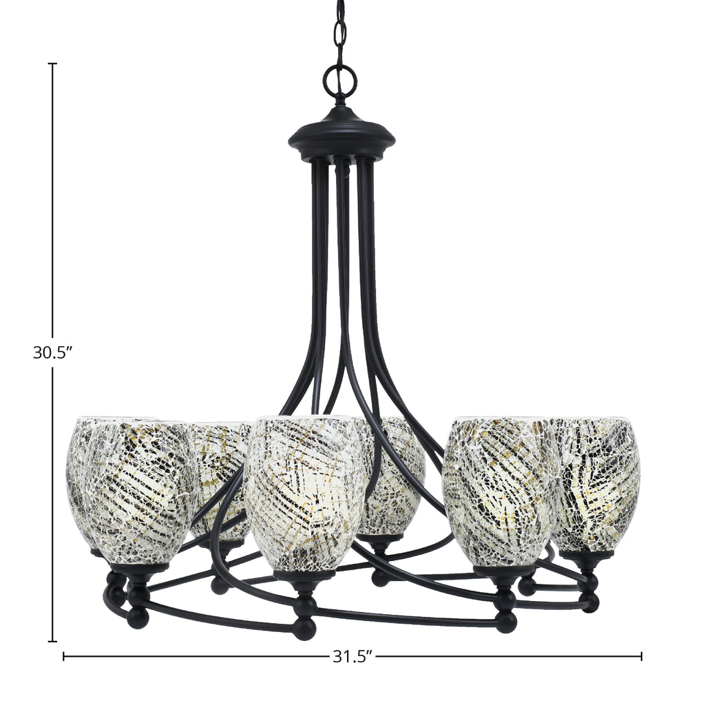 Capri Eight Light Chandelier in Matte Black with 5" Natural Fusion Shade