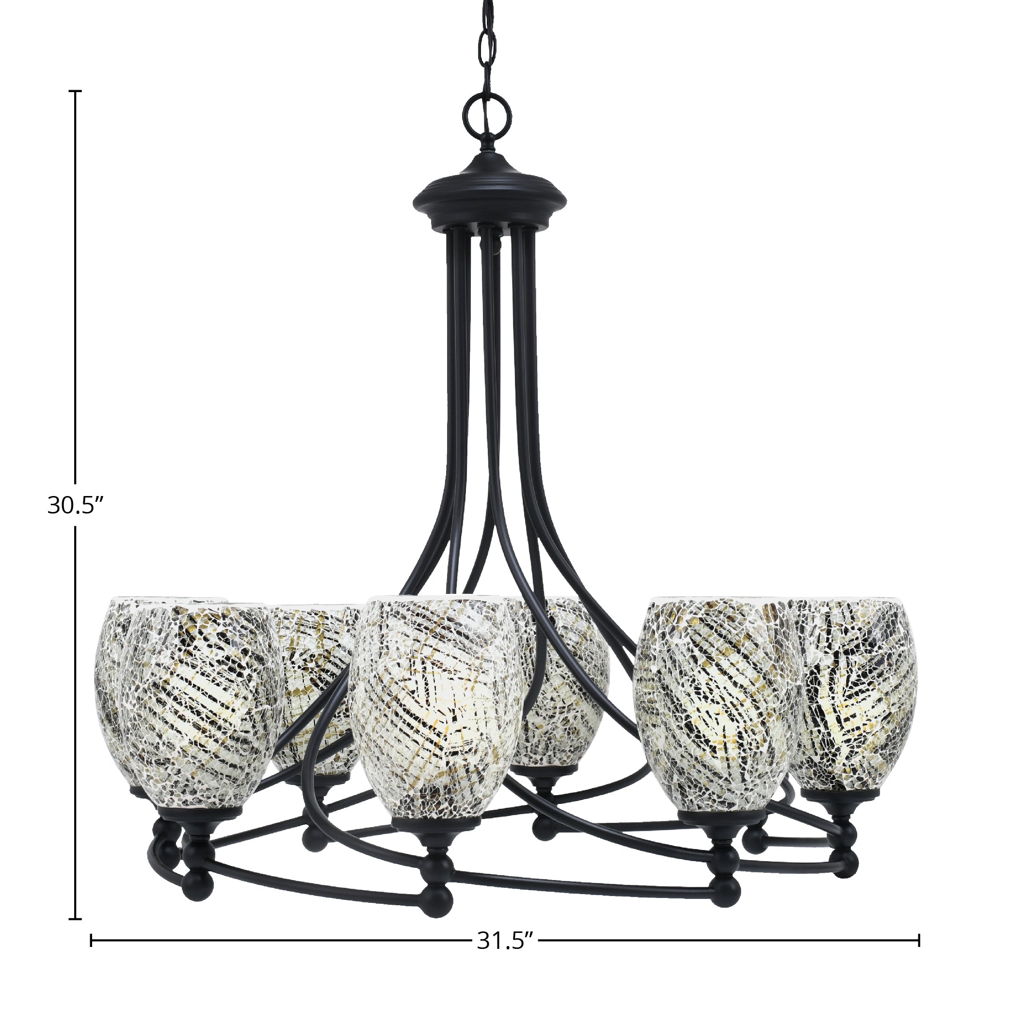 Capri Eight Light Chandelier in Matte Black with 5" Natural Fusion Shade