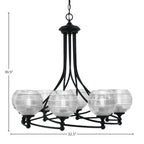 Capri Eight Light Chandelier in Matte Black with 6" Clear Ribbed Shade