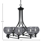 Capri Eight Light Chandelier in Matte Black with 6" Smoke Ribbed Shade