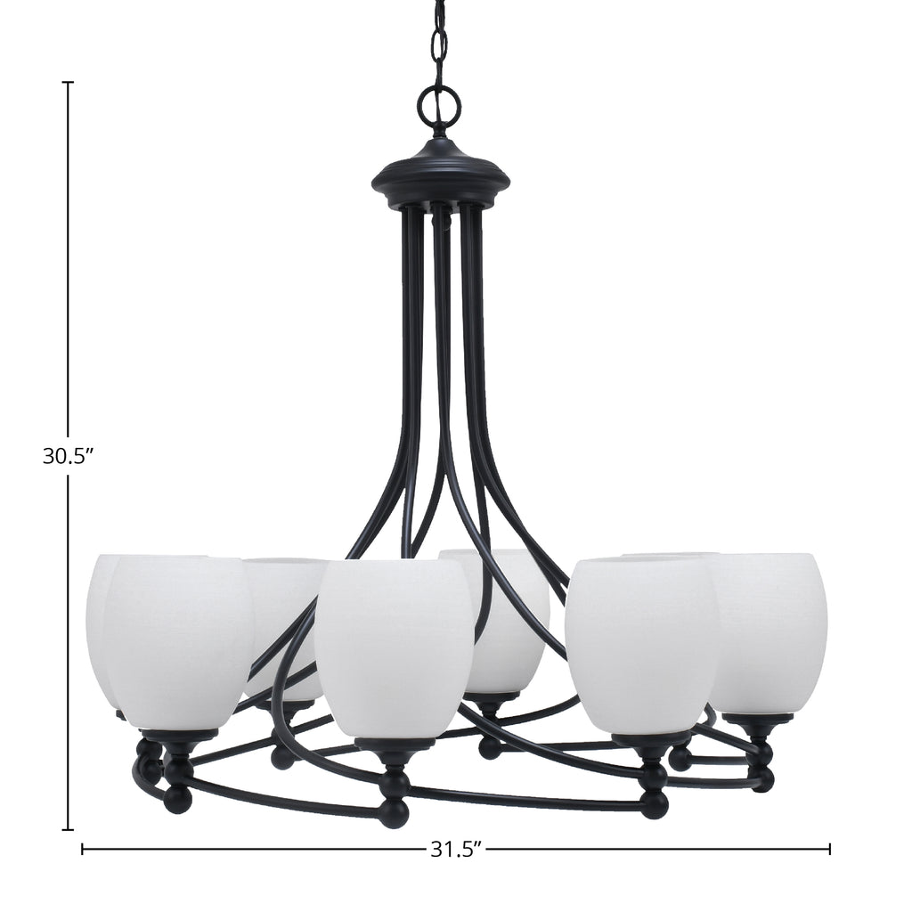 Capri Eight Light Chandelier in Matte Black with 5" White Linen Shade