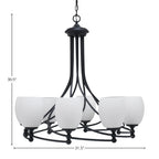 Capri Eight Light Chandelier in Matte Black with 5" White Linen Shade