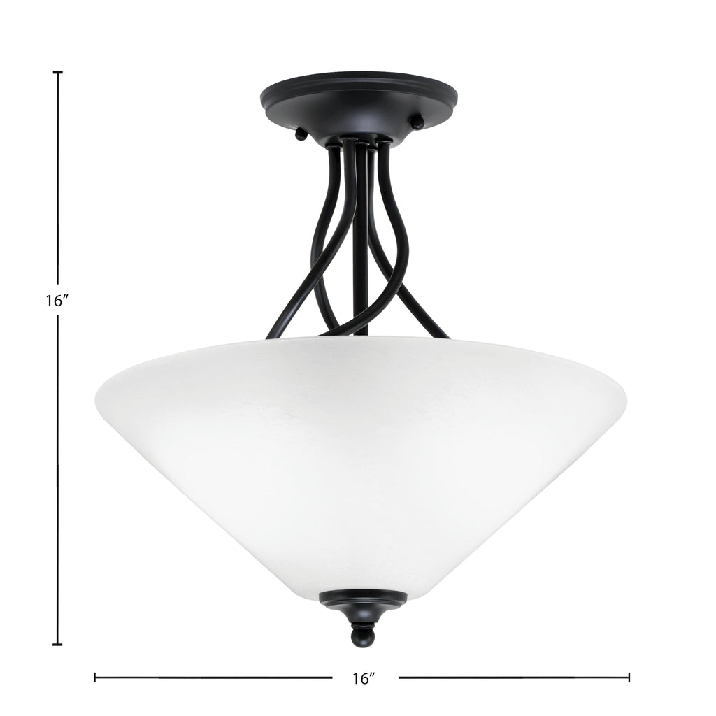 Capri Three Light Semi-Flush Mount in Matte Black with 16" White Marble Shade