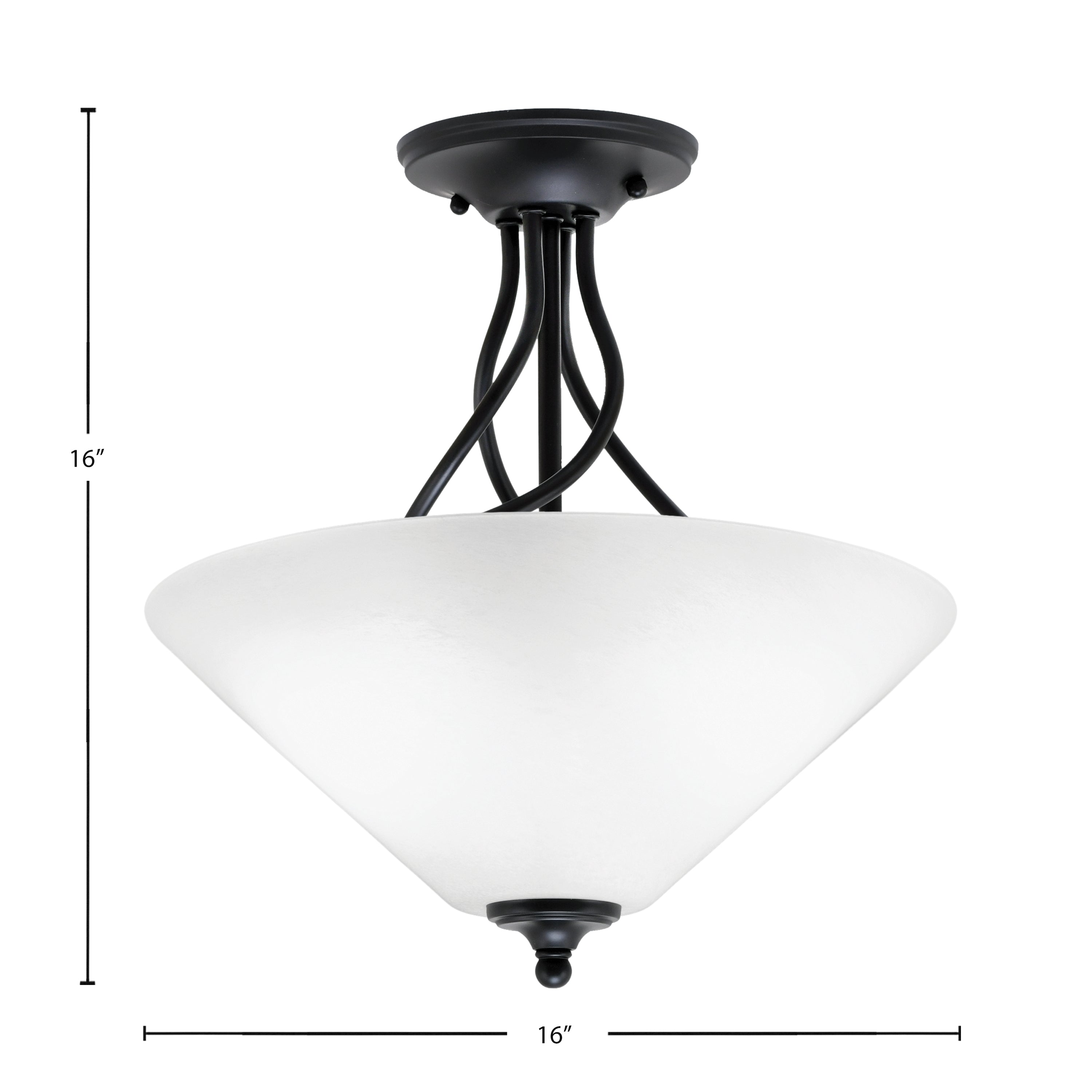 Capri Three Light Semi-Flush Mount in Matte Black with 16" White Marble Shade