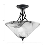 Capri Three Light Semi-Flush Mount in Matte Black with 16" Onyx Swirl Shade
