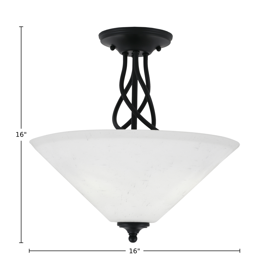 Capri Three Light Semi-Flush Mount in Matte Black with 16" White Muslin Shade