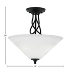 Capri Three Light Semi-Flush Mount in Matte Black with 16" White Muslin Shade