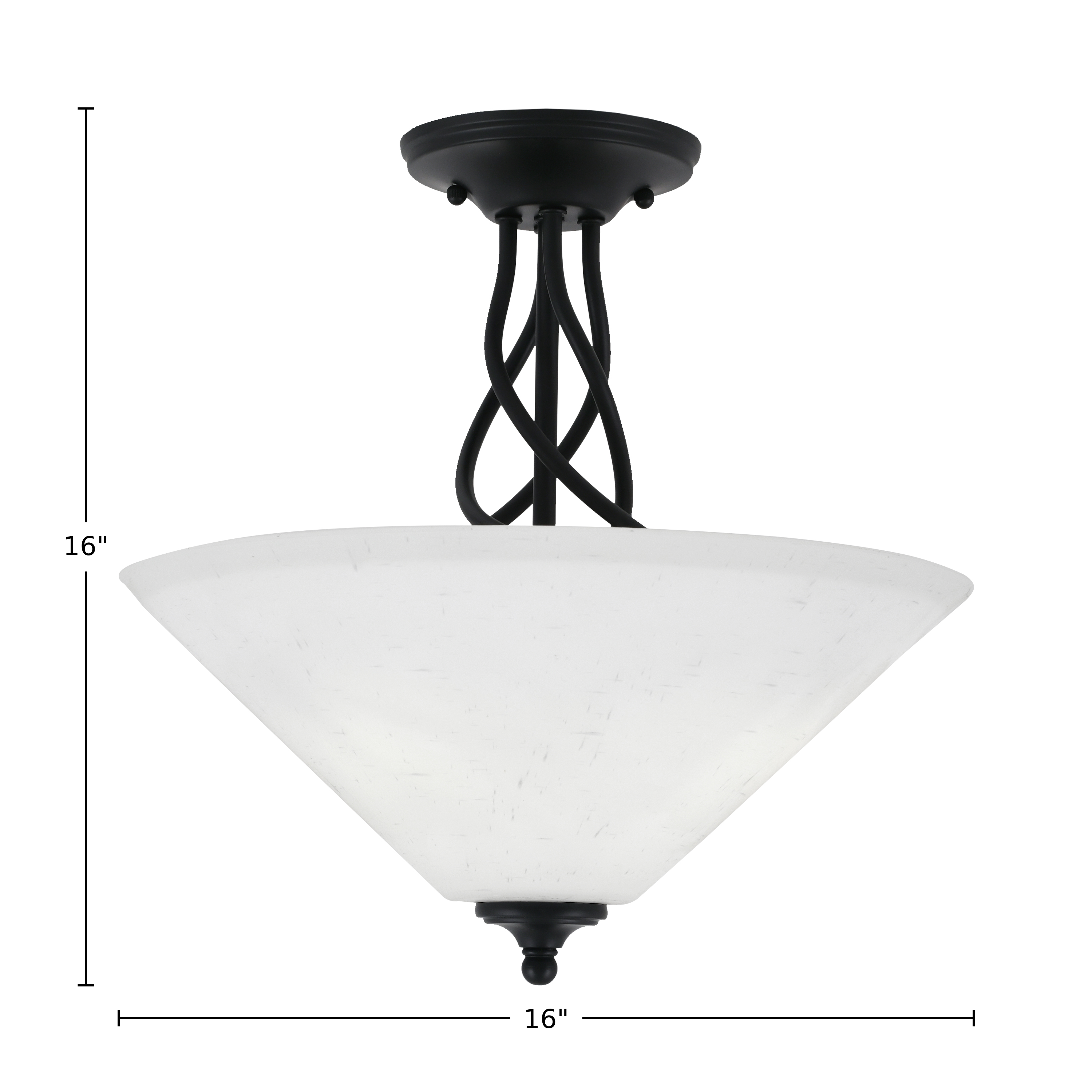 Capri Three Light Semi-Flush Mount in Matte Black with 16" White Muslin Shade