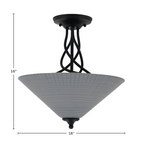 Capri Three Light Semi-Flush Mount in Matte Black with 16" Gray Matrix Shade