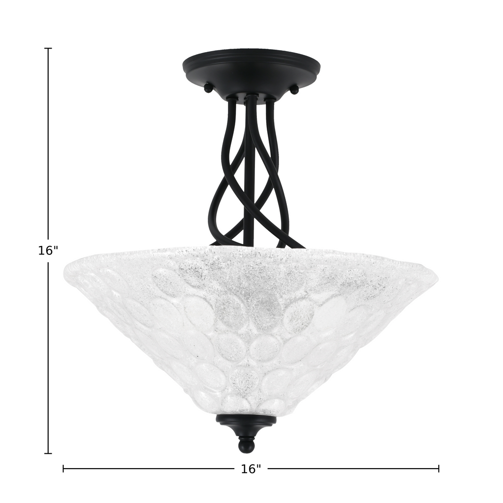 Capri Three Light Semi-Flush Mount in Matte Black with 16" Italian Bubble Shade
