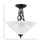 Capri Three Light Semi-Flush Mount in Matte Black with 16" Italian Bubble Shade