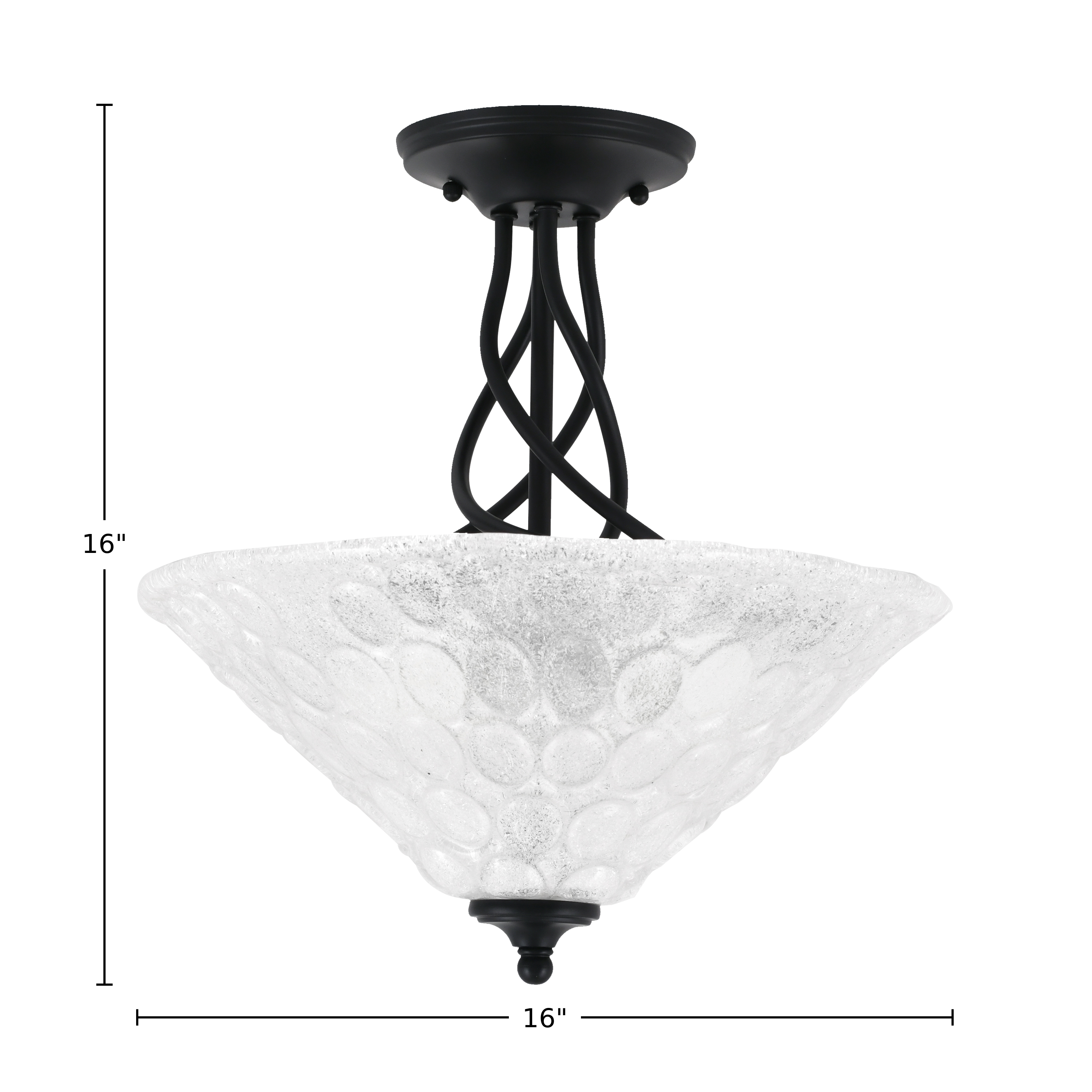 Capri Three Light Semi-Flush Mount in Matte Black with 16" Italian Bubble Shade