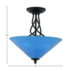 Capri Three Light Semi-Flush Mount in Matte Black with 16" Blue Italian Shade