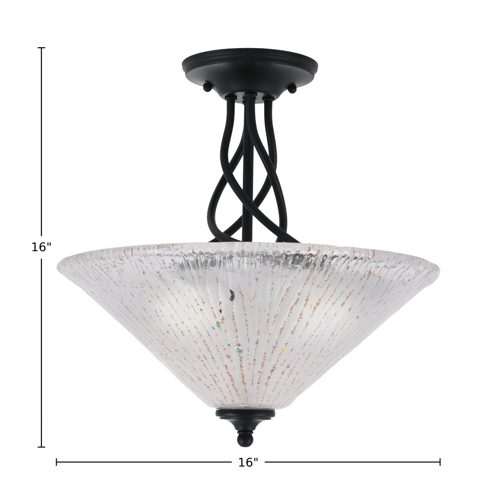 Capri Three Light Semi-Flush Mount in Matte Black with 16" Frosted Crystal Shade