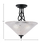 Capri Three Light Semi-Flush Mount in Matte Black with 16" Frosted Crystal Shade