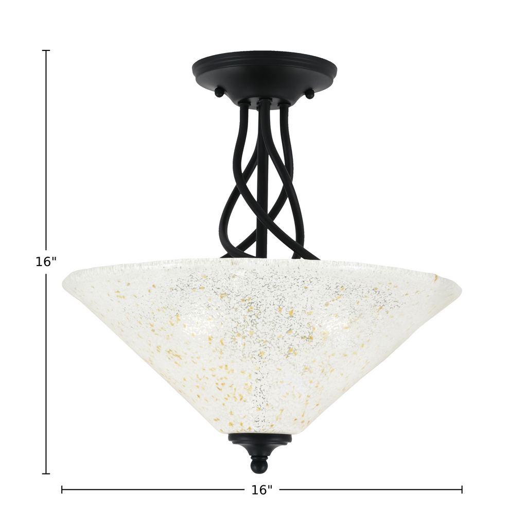 Capri Three Light Semi-Flush Mount in Matte Black with 16" Gold Ice Shade