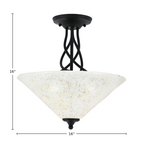 Capri Three Light Semi-Flush Mount in Matte Black with 16" Gold Ice Shade