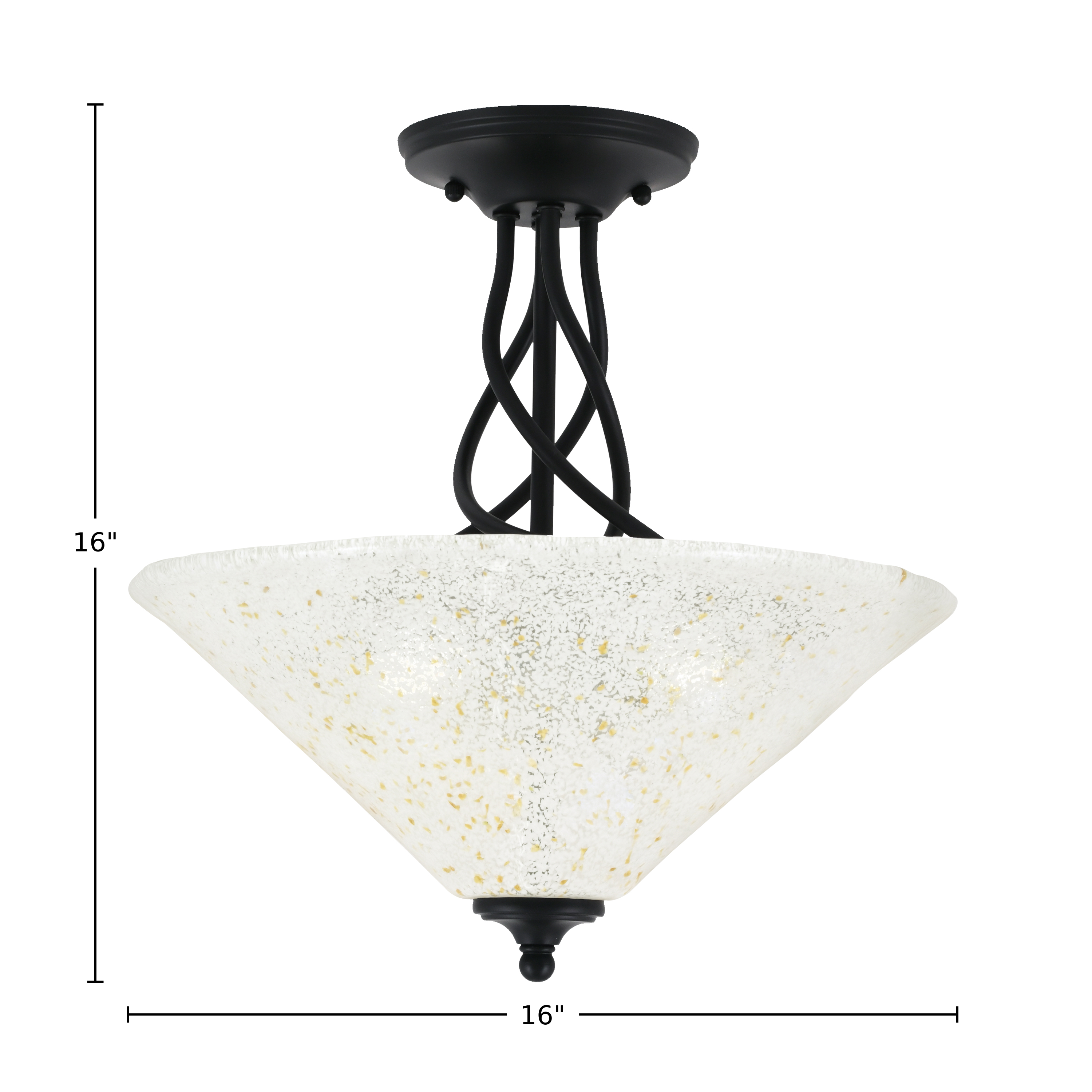 Capri Three Light Semi-Flush Mount in Matte Black with 16" Gold Ice Shade