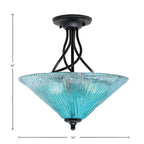 Capri Three Light Semi-Flush Mount in Matte Black with 16" Teal Crystal Shade