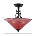 Capri Three Light Semi-Flush Mount in Matte Black with 16" Raspberry Crystal Shade