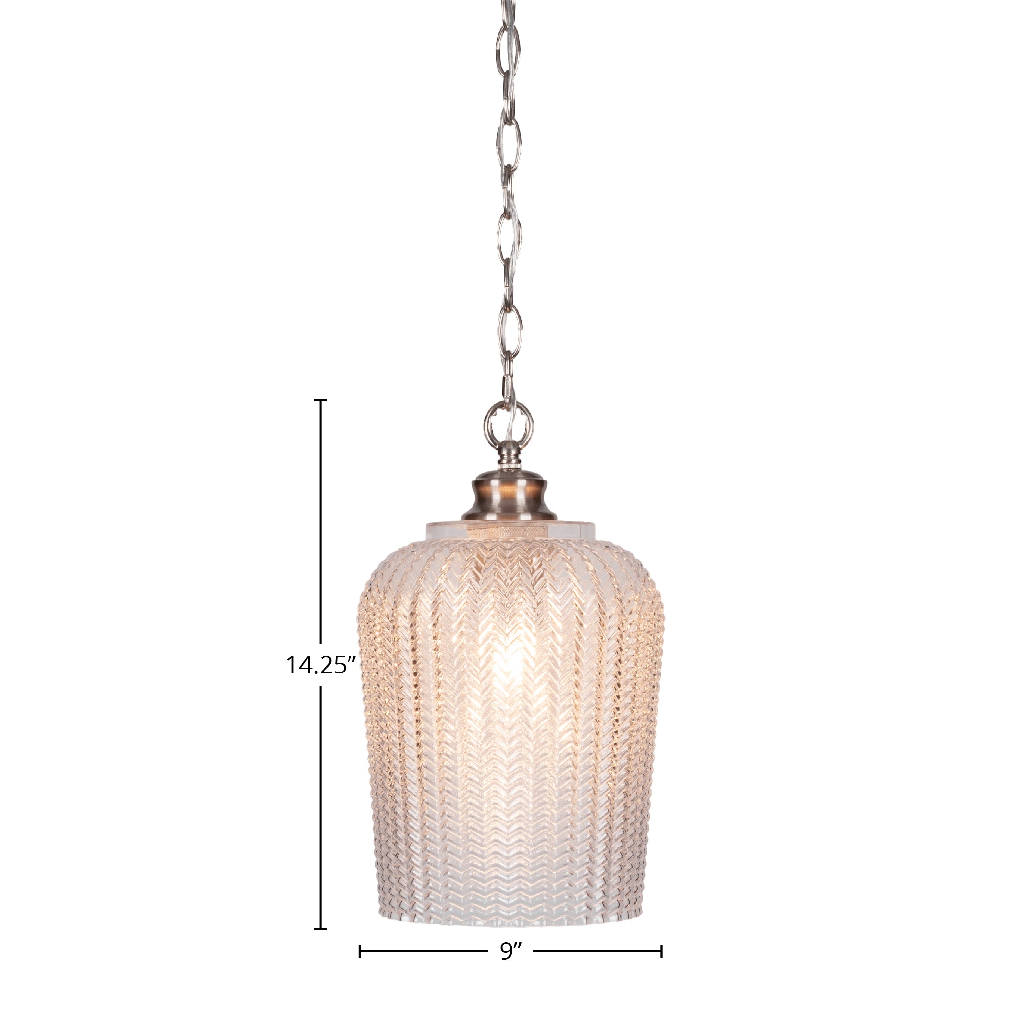 Cordova One Light Pendant in Brushed Nickel with 9" Clear Textured Shade