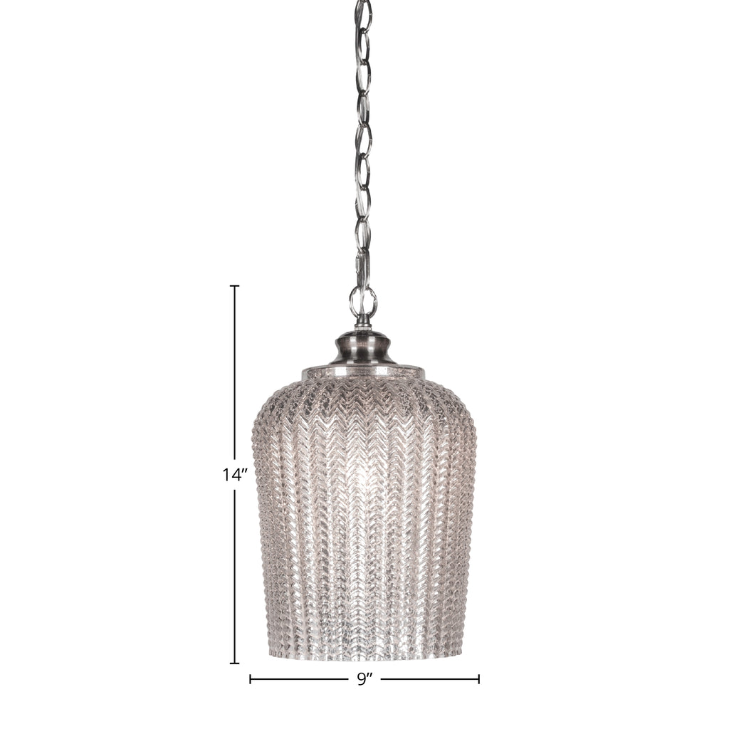 Cordova One Light Pendant in Brushed Nickel with 9" Silver Textured Shade