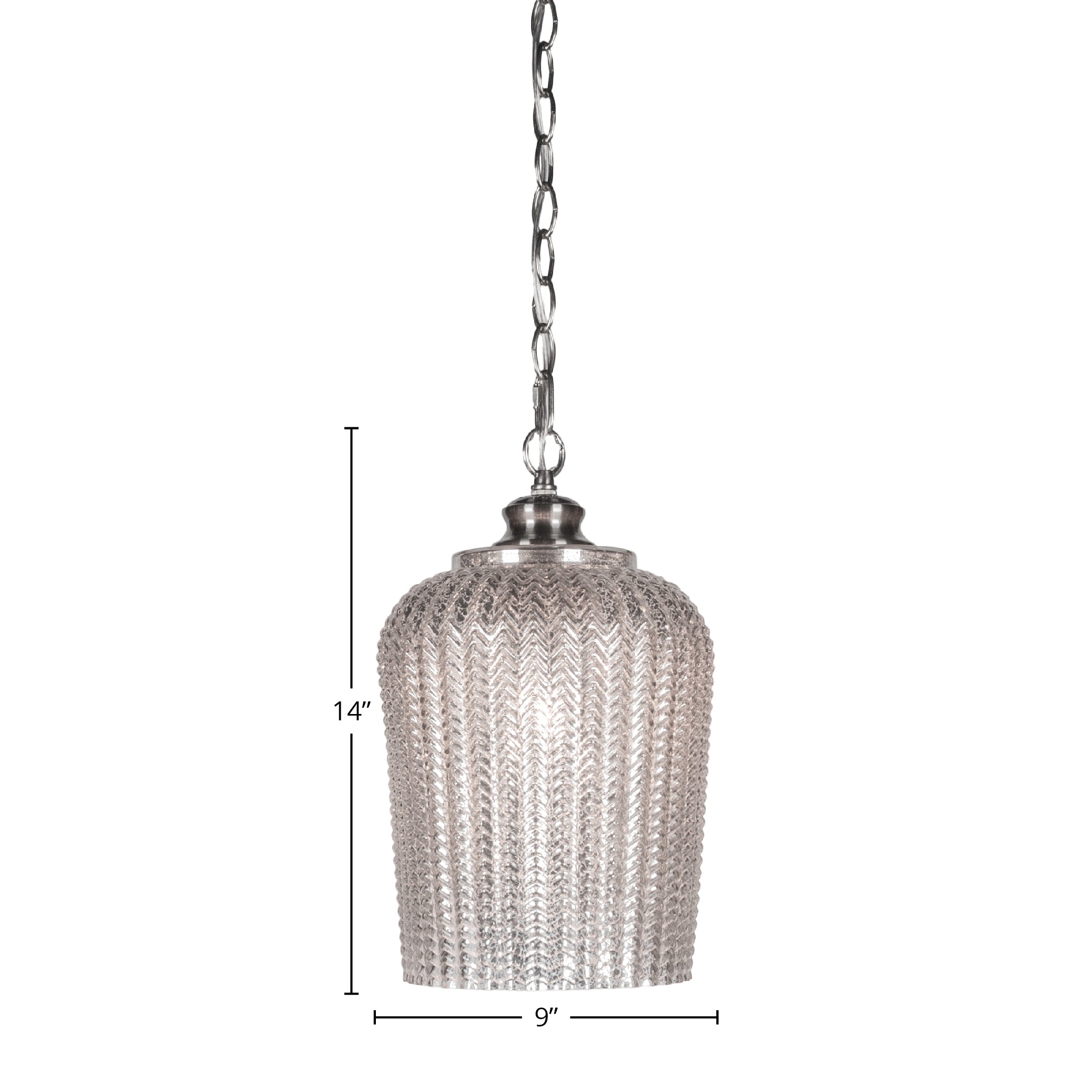 Cordova One Light Pendant in Brushed Nickel with 9" Silver Textured Shade