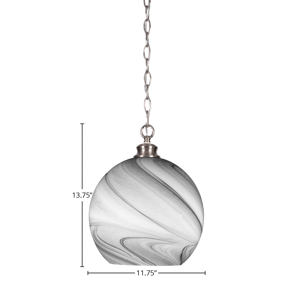 Kimbro One Light Pendant in Brushed Nickel with 11.75" Onyx Swirl Shade