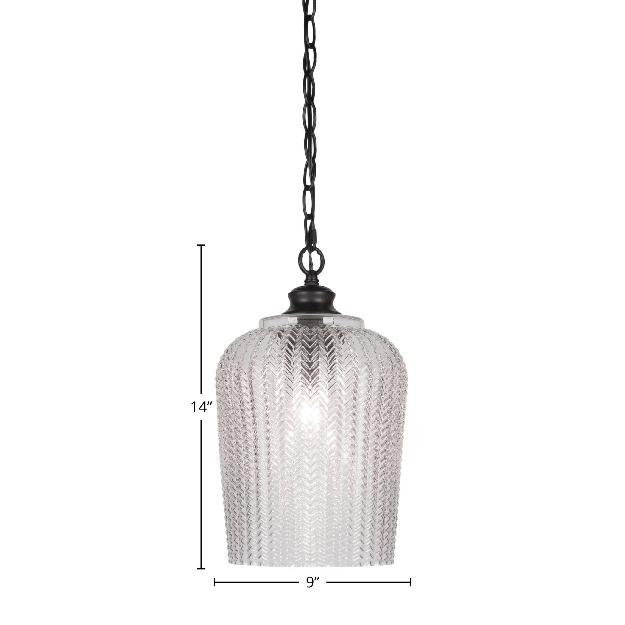 Cordova One Light Pendant in Matte Black with 9" Clear Textured Shade
