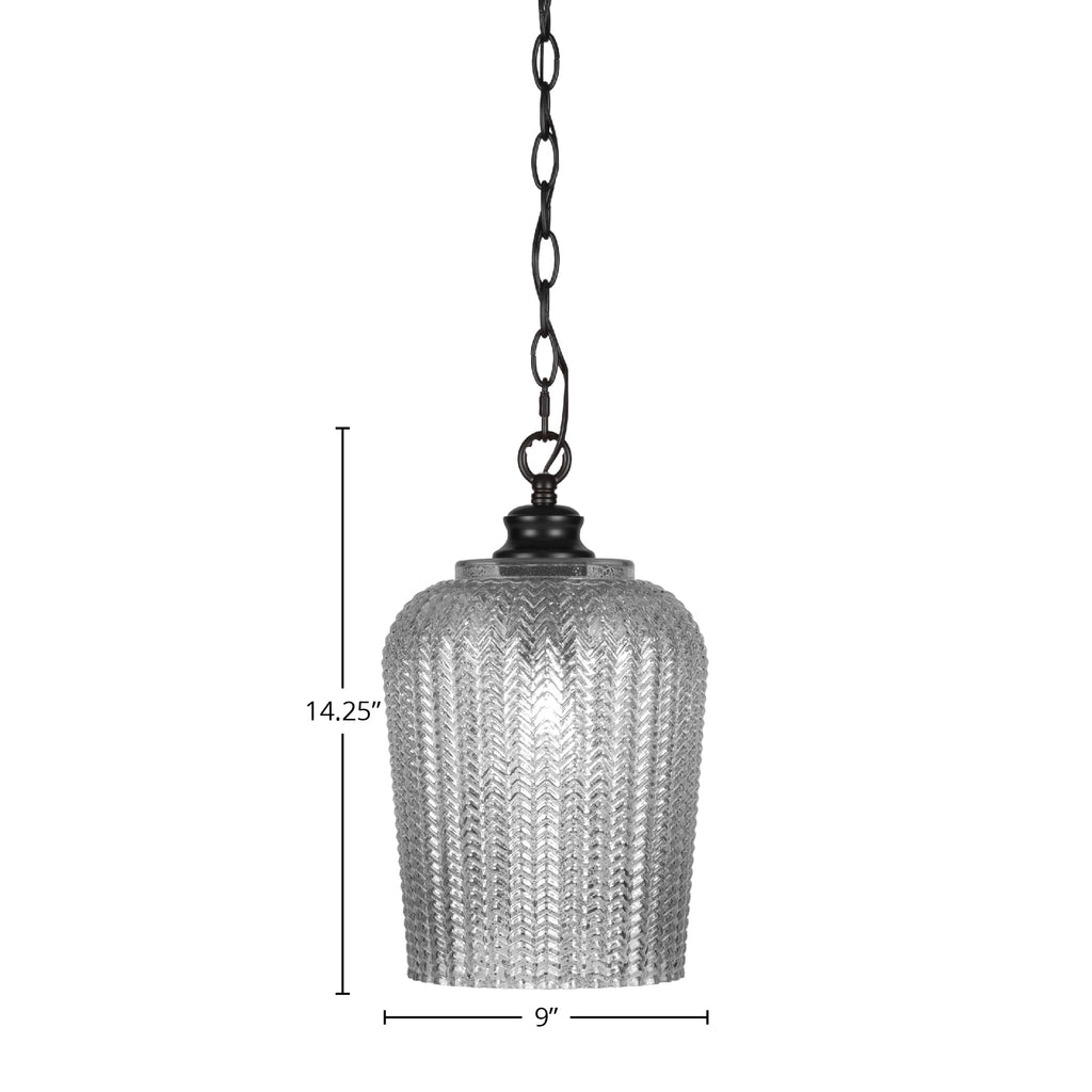 Cordova One Light Pendant in Matte Black with 9" Silver Textured Shade
