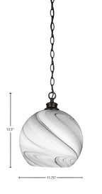 Kimbro One Light Pendant in Matte Black with 11.75" Onyx Swirl Shade