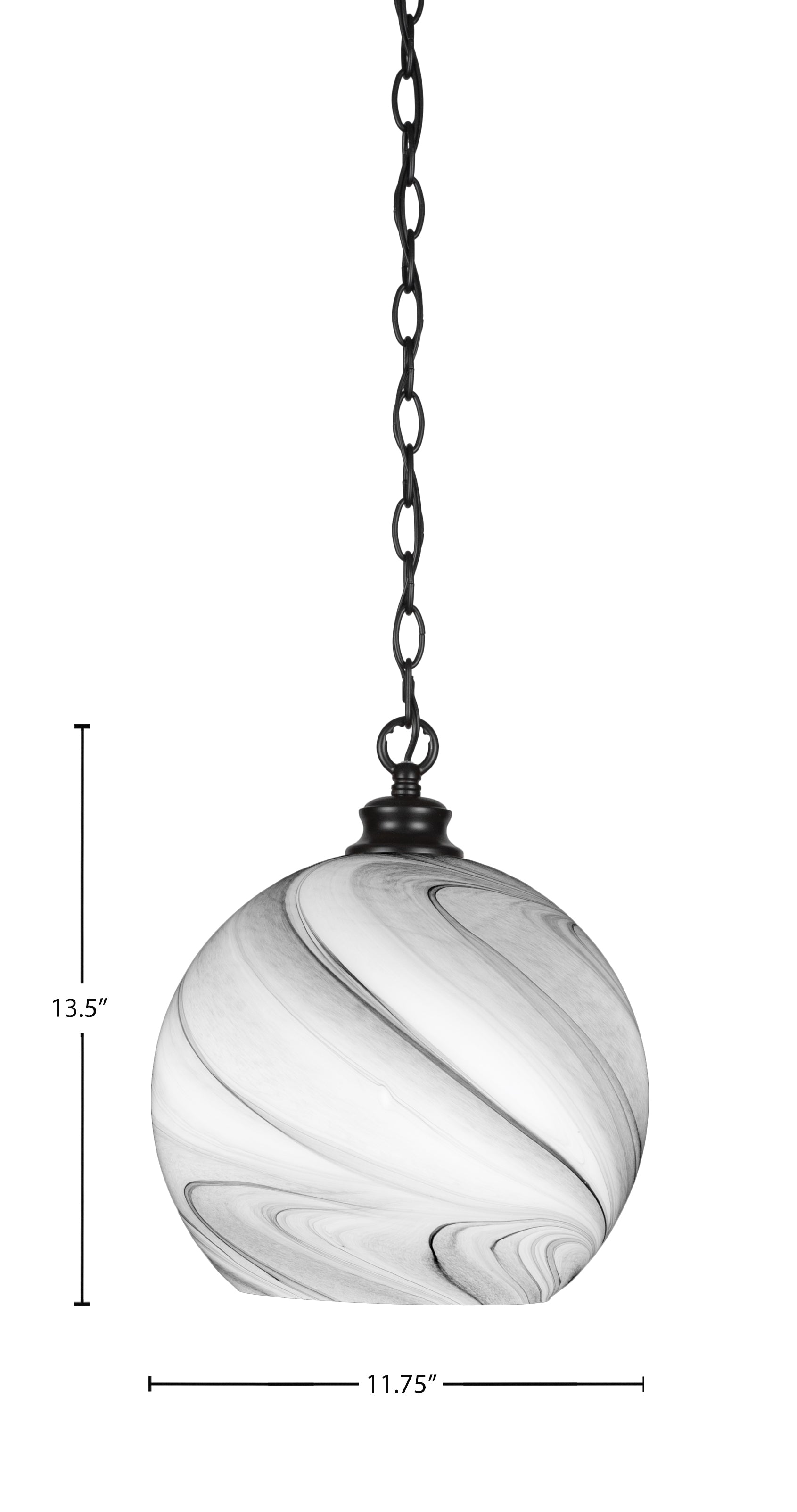 Kimbro One Light Pendant in Matte Black with 11.75" Onyx Swirl Shade