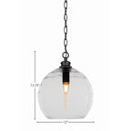 Malena One Light Pendant in Matte Black with 12" Clear Ribbed Shade