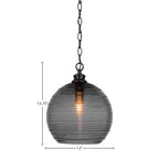 Malena One Light Pendant in Matte Black with 12" Smoke Ribbed Shade