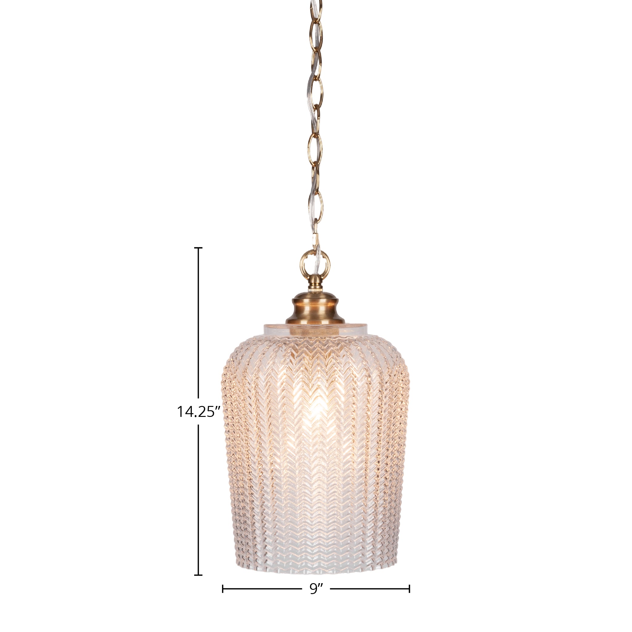 Cordova One Light Pendant in New Age Brass with 9" Clear Textured Shade