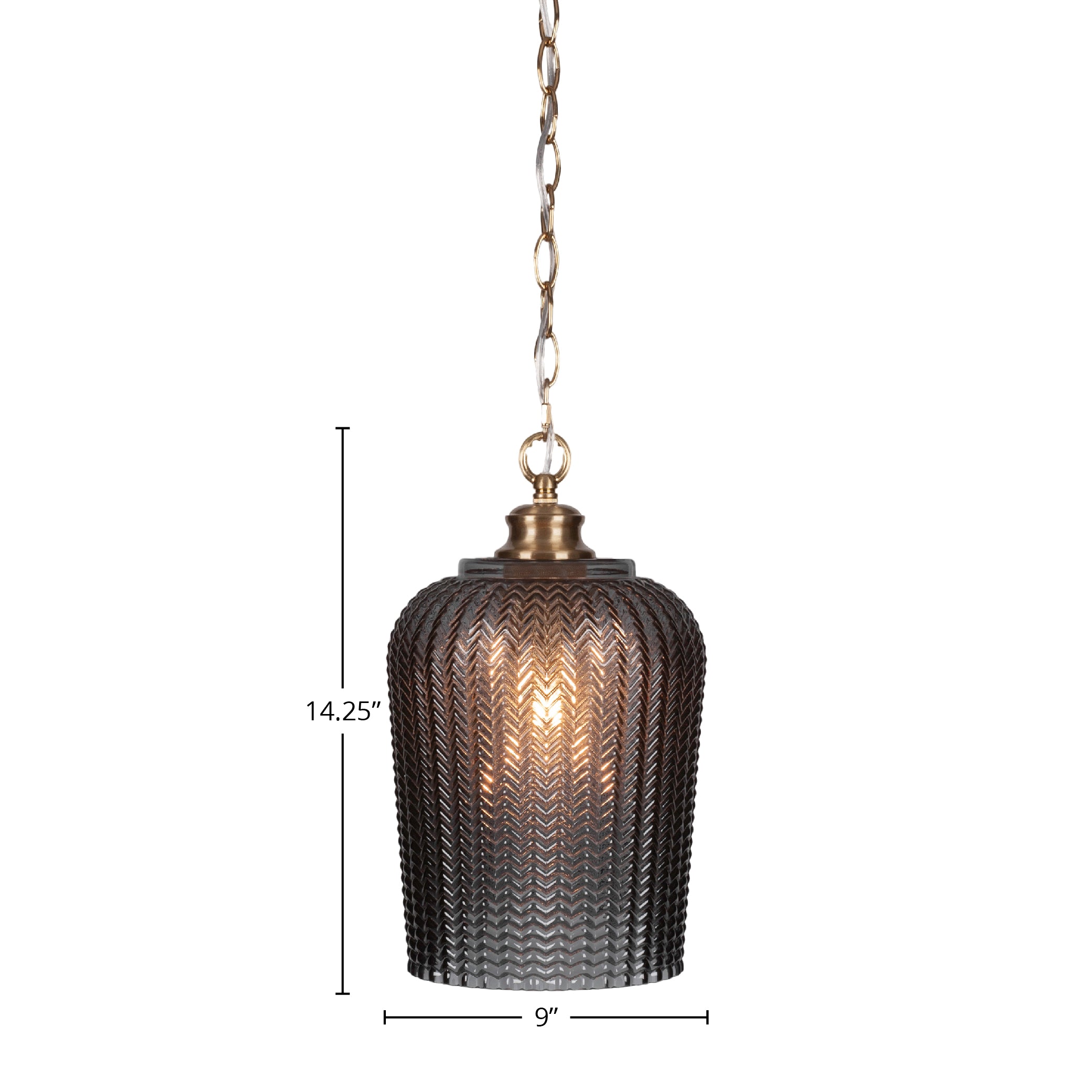 Cordova One Light Pendant in New Age Brass with 9" Smoke Textured Shade