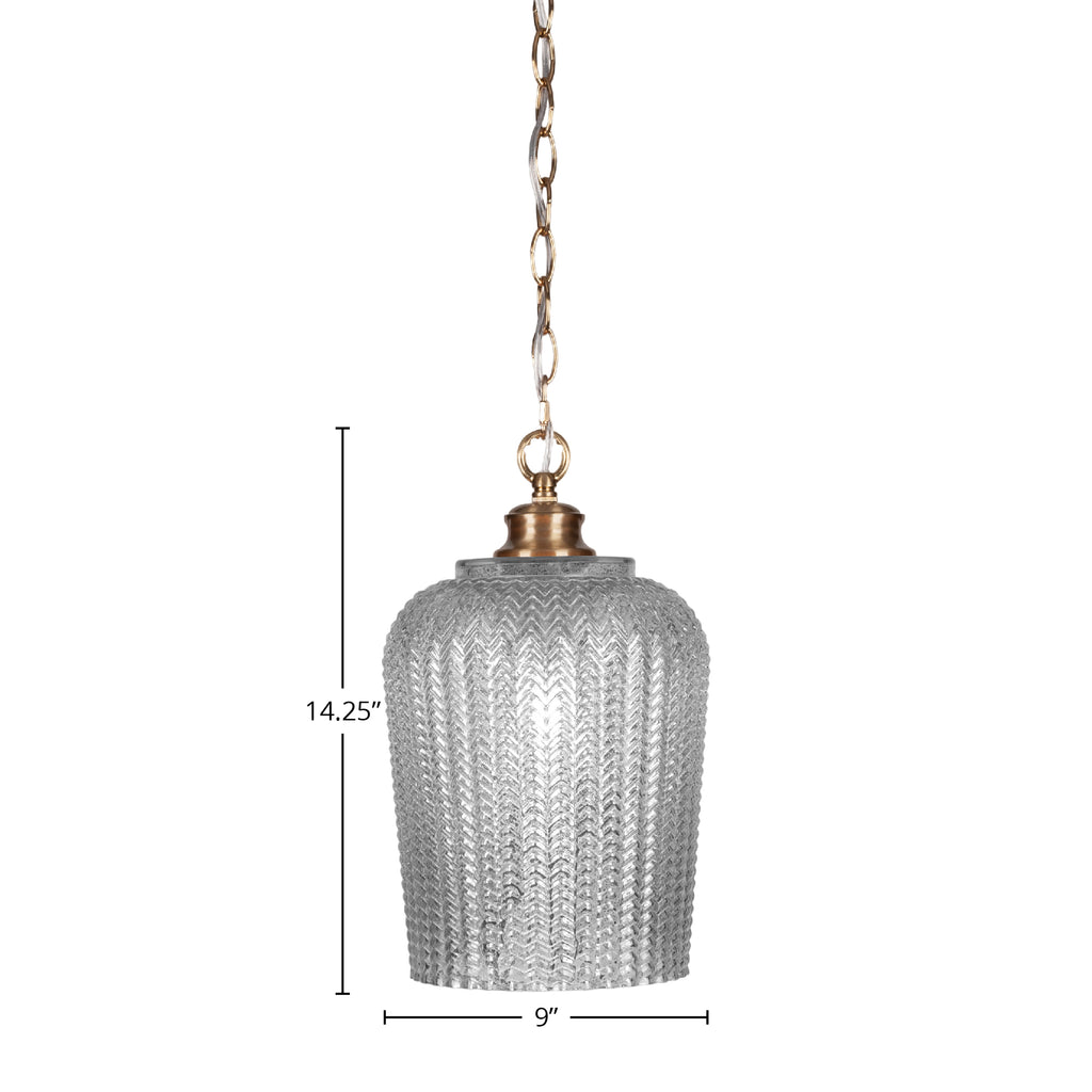 Cordova One Light Pendant in New Age Brass with 9" Silver Textured Shade