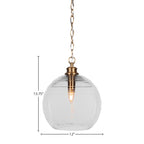 Malena One Light Pendant in New Age Brass with 12" Clear Ribbed Shade